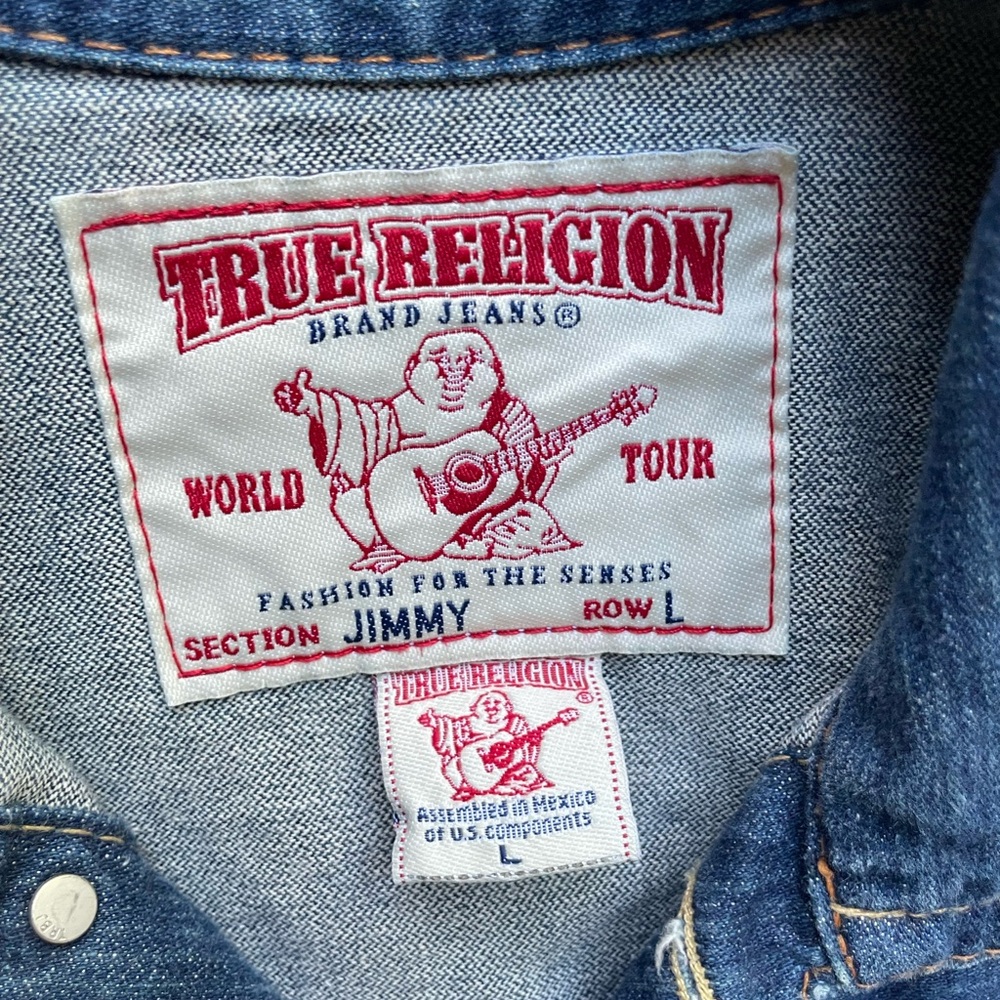 True Religion Denim Jacket in Medium Blue with Red Label
